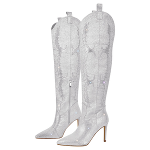 Fashion <strong>Sparkly</strong> Cowboy <strong>Boots</strong> Shiny Rhinestone Decor Knee-High High Heel <strong>Boots</strong> for Women Evening - Product Image 5
