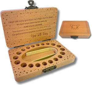 Boîte à dents de la fée <span class=keywords><strong>des</strong></span> dents 202411, boîte de rangement et de conservation en bois pour les dents de bébé, pour les dents perdues, cadeaux de la fée <span class=keywords><strong>des</strong></span> dents pour un anniversaire - Product Image 1