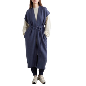 Luxurious and Cozy Color <strong>Navy</strong> Drawstring Decorate Design Casual Cashmere Sweater Long Cashmere <strong>Cardigan</strong> for Women - Product Image 1