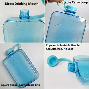 Botella de Agua Plana Tritan de 250 ml, Libre de BPA, Tapa de Rosca con Cuerda, para Uso en Exteriores, Senderismo, Camping, Diseño Minimalista Unisex - Product Image 5