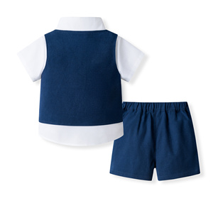 Catpapa – Ensemble 4 pièces pour garçons : Chemise à manches courtes, gilet uni, short et nœud papillon – Tenue de mariage pour page d'honneur – Vente en gros - Product Image 4