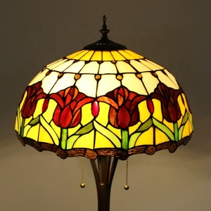 LongHuiJing 16-Inch Handmade Tiffany Style Traditional LED E27/E26 Flower Stained Glass Multicolored Adjustable Floor Lamp - Product Image 1
