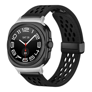 <span class=keywords><strong>Boucle</strong></span> pliante magnétique en <span class=keywords><strong>cuir</strong></span> respirant élastique creux pour Samsung pour Galaxy Watch 47mm Ultra Band Luxury Sport <span class=keywords><strong>Bracelet</strong></span> - Product Image 2