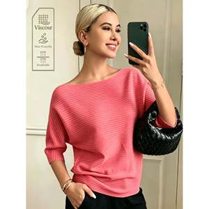 Suéter de Manga Murciélago con Hombros Descubiertos para Mujer, Color Gris, Talla [Indicar Talla], Top Transpirable de Viscosa - Product Image 2
