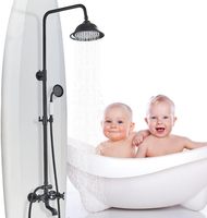 Système de douche thermostatique moderne en laiton noir mat avec pommeau de douche carré de 8 pouces, douchette à effet pluie, bec de baignoire et robinet à quatre poignées