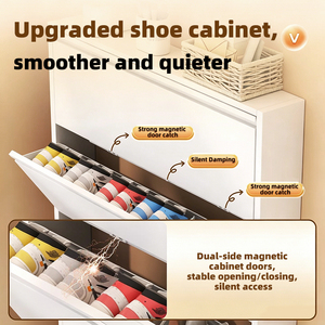 Modern 4 Drawer Shoe Rack <b>Metal</b> Freestanding Space Saving Entryway <b>Storage</b> <b>Cabinet</b> Minimalist Design Home Furniture - Product Image 3