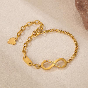 สร้อยข้อมือแฟชั่นแบบใหม่ล่าสุด สแตนเลส สไตล์โซ่และห่วง ดีไซน์รัก ความไม่มีที่สิ้นสุด สำหรับ<span class=keywords><strong>คู่</strong></span>รัก พร้อมจี้<span class=keywords><strong>เลข</strong></span> 8 สไตล์ INS - Product Image 2
