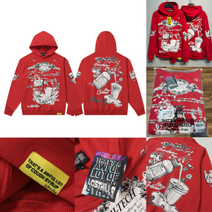 Sudadera con capucha para hombre con estampado completo de diseño personalizado, de algodón rojo, con la frase: That's A Awful Lot Of Cough Syrup - Product Image 1