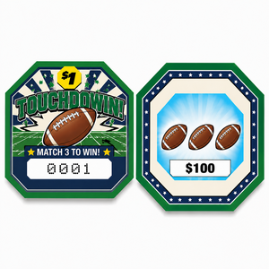 บัตรเกมรูปทรงหลายเหลี่ยมแบบลอกออกได้ พิมพ์ลายตามสั่ง ธีมกีฬา ข้อมูลแปรผัน รางวัลทันที ตั๋วแบบดึงขึ้นสำหรับหน้าต่างเดียว - Product Image 1