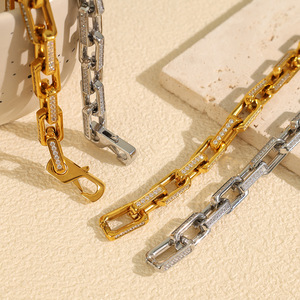 สร้อยข้อมือโซ่หนาฝังเพทายสไตล์ยุโรปชุบทองเหล็กไทเทเนียมสำหรับผู้หญิงแฟชั่นเครื่องประดับของขวัญการออกแบบทางเรขาคณิต - Product Image 2