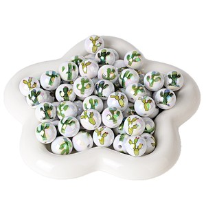 16mm <b>Acrylic</b> Mixed Color Printed Cactus Straight-Hole <b>Beads</b> DIY String Jewelry Mobile Phone Keychain Accessories Colorful - Product Image 6