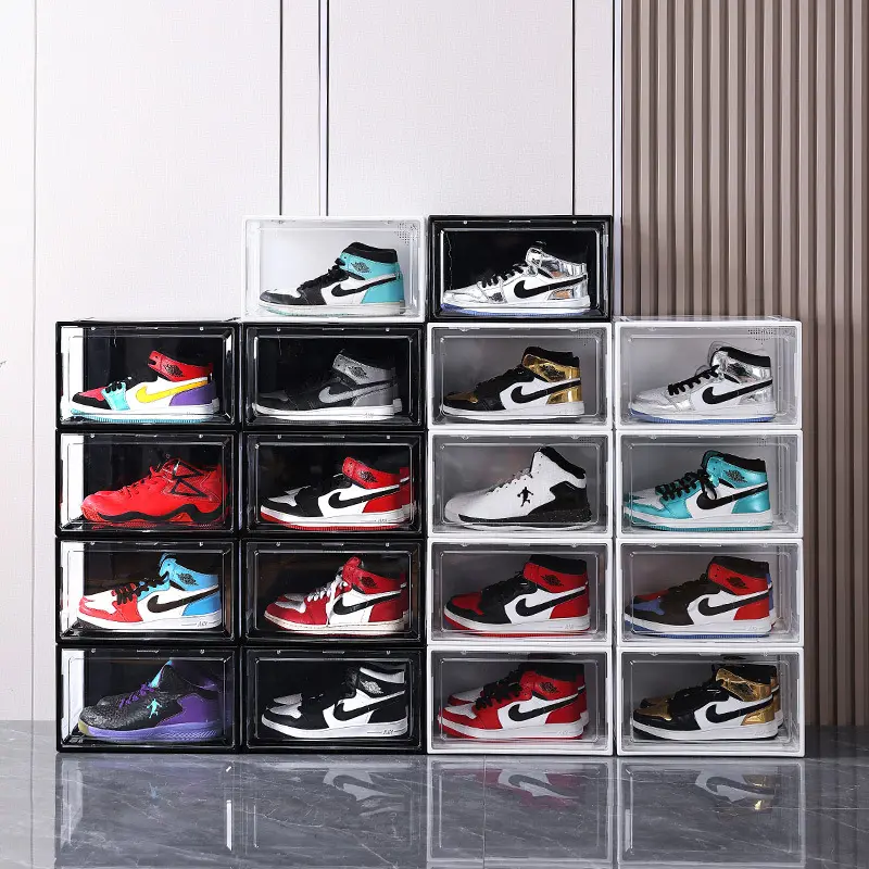 Magnetische Tür Sneaker Display Trendy Schuh Aufbewahrung sbox Organizer Container PET Clear Schuhkarton Kunststoff Transparente Schuhkartons