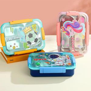 Juego de fiambrera de acero inoxidable de dibujos animados modernos, contenedor de comida de 4 compartimentos, <span class=keywords><strong>regalo</strong></span> escolar para niños - Product Image 4