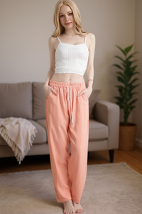 Pantaloni Harem da Donna J745 in Maglia a Vita Media, Vestibilità Ampia, Traspiranti, Tinta Unita, con Coulisse, Casual Estivi - Product Image 2