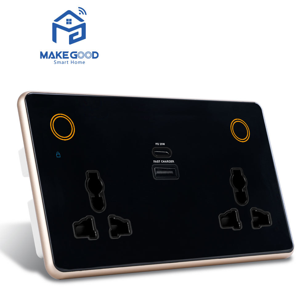 Makegood Smart RGB Backlight Wifi Double Wall Socket Tuya 16A Intelligent Power Socket USBC Fast Charging Alexa Power Switch · image 4