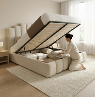 Lit Double Capitonnée Personnalisé en Gros avec Design Tufté, Cadre de Lit King Size à Vérin à Gaz avec Rangement, Ensemble de Chambre Moderne