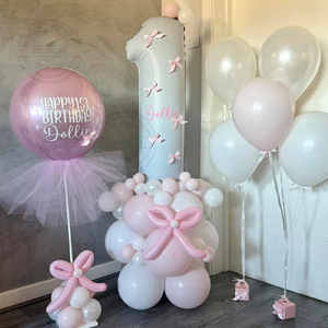 <span class=keywords><strong>Set</strong></span> di palloncini per compleanno principessa 32 palloncini per colonne con fiocco rosa numero bianco (54 pezzi) - Product Image 1