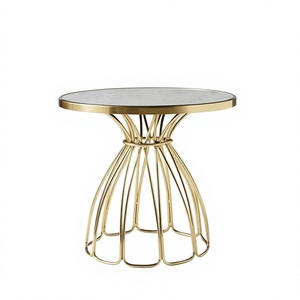 Table basse ronde moderne en fer et laiton antique avec cage en fil de fer – Table d'appoint écologique pour salon - Product Image 1
