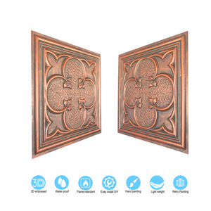 Không thấm nước nổi tường nội thất Bảng điều khiển Mộc Mạc Đồng 3D trang trí pl35 PVC gạch Trần cho khách sạn Drop-in hình vuông - Product Image 6