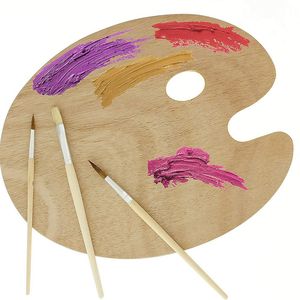 Paleta de pintura de madera, bandeja de madera, herramienta de pintura Con agujeros para pulgar, suministros de arte escolar, novedad de <span class=keywords><strong>2021</strong></span> - Product Image 4