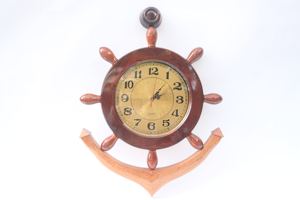 Décoration murale en bois artisanal en forme de roue de bateau nautique, horloge à ancre # 1 Peinture durable moderne naturelle polie - Product Image 4