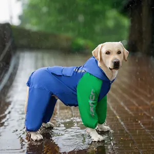 Schneller Versand Großhandel Hersteller blau Taffeta PVC wasserdichte Haustierbekleidung 4-beinig Hundestabdeckung Regenmäntel für große Rassen