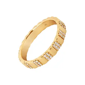 宝石新到女性925纯银珠宝尖头套装双排钻石戒指