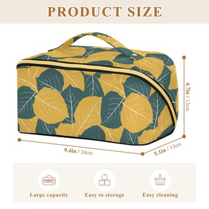 Sac de Maquillage Imperméable à Imprimé Feuilles, Trousse de Toilette Portable avec Fermeture Éclair Dorée pour Femmes, Vente en Gros - Product Image 3