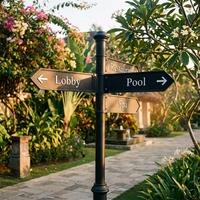 Panneau de signalisation directionnel en aluminium personnalisé, étanche, à fixer sur poteau, pour hôtel, complexe hôtelier, jardin