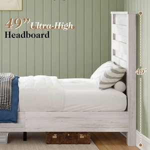 Lit en bois de style campagnard, cadre de lit plateforme blanc taille king avec tête de lit cannelée et rangement <span class=keywords><strong>sous</strong></span> le lit - Product Image 5