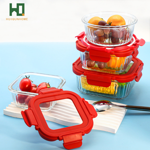 Récipient de conservation des aliments en verre de tailles multiples Boîte à lunch en verre à rayures carrées rouges avec couvercles - Product Image 5