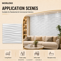 Panneau mural 3D en PVC MORLENX White Wave Relief, revêtement mural moderne pour salon, réception et décoration murale de villa