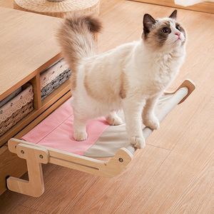Wooden Cat Hammock Rectangle Fiber Fill Wall Mounted Pet <b>Bed</b> For Cats Four Seasons Use - Product Image 1