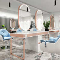 Table de coiffeur moderne de luxe avec miroir intégré en acier inoxydable, table de teinture à chaud