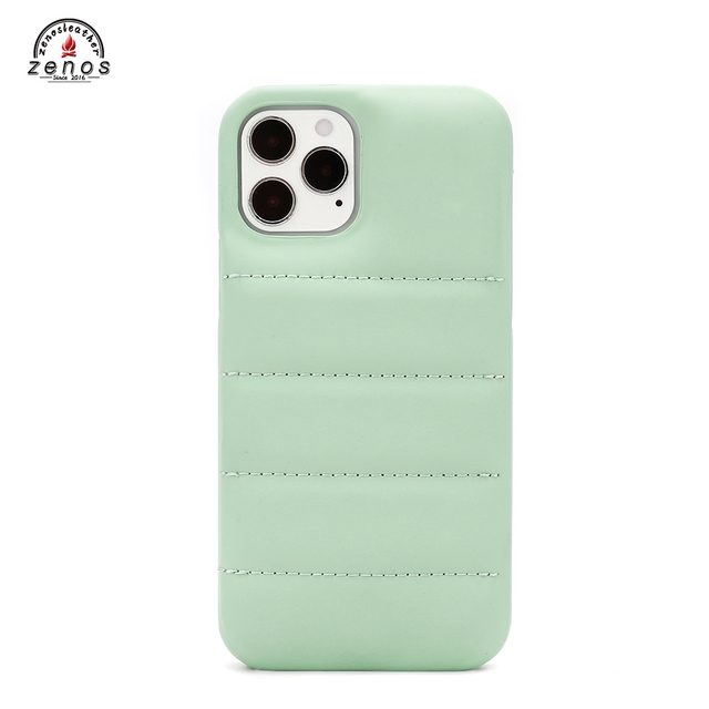Zenos Factory Wholesale Price Custom Puffer Case for iPhone 12 Series PU Leather Handmade Phone Case with Custom Logo