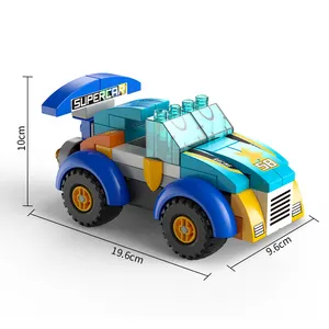 Yeni çevre dostu ABS plastik birleştirin şehir yapı taşları Set çocuklar 64 adet yarış araba DIY yapı taşları