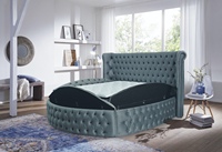 Lit de rangement circulaire rembourré en velours gris doux au design moderne de luxe avec cadre en bois massif California King Size