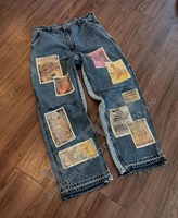 Y2K Denim pantalon vêtements patchs de créateur personnalisés brodé surdimensionné lavage à l'acide Vintage en détresse jambes larges Baggy Jean pour hommes