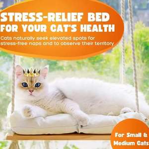 سرير حيوانات أليفة متين وموثوق به ، أرجوحة جانبية خشبية شتوية فاخرة مع أكواب شفط قوية ، حبال معلقة مصنوعة يدويًا للقطط - Product Image 4