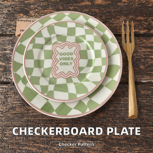 Assiette <span class=keywords><strong>à</strong></span> <span class=keywords><strong>gâteau</strong></span> en céramique <span class=keywords><strong>à</strong></span> damier créatif coréen Ins Assiette plate bon marché - Product Image 3