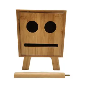 Design Bamboo Tissue Box Holder - smiling face -Suitable for paper towel with reel for Home and Office