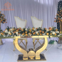 Table de mariage rectangulaire de luxe en marbre avec plateau en acier inoxydable, étanche et miroir, pour banquets et hôtels, location de mobilier