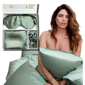 Logo personnalisé ivoire pure soie taie d'oreiller chouchou boîte cheveux cravate luxe sommeil masque pour les yeux 100% soie de mûrier taie d'oreiller ensemble