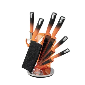 2023 hot selling stainless steel kitchen knife set Multiple color selection of 8 pieces chef knives with acrylic stand