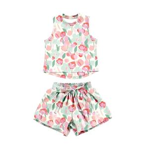 Précommande : Ensemble d'été pour bébés filles – T-shirt sans manches à motifs colorés et short élastique papillon – Tenue de sport et <span class=keywords><strong>cadeau</strong></span> - Product Image 4