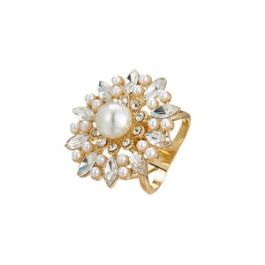 Hebilla de Flor de Aleación Dorada con Perla y Cristal para Anillos de Accesorios de Ropa - Product Image 5