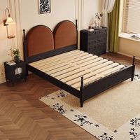 Lit en bois de caoutchouc du milieu du siècle tête de lit rembourrée cadre en bois massif Vintage meubles de chambre à coucher King Queen Size Design scandinave