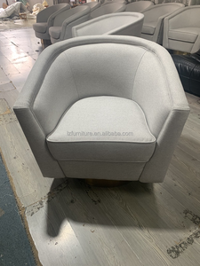 Fauteuil d'appoint pivotant moderne en tissu bouclé crème, dossier tonneau, base tambour dorée, pour salon, chambre, hall d'hôtel, mobilier de salon - Product Image 2