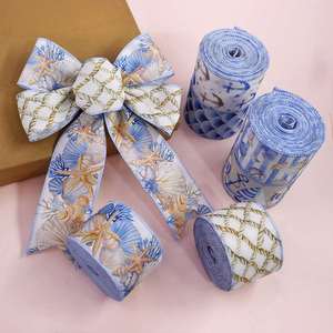 Nouveauté : Ruban en toile de jute filé à thème côtier de 6,3 cm x 10 yards pour la décoration intérieure côtière et l'emballage de cadeaux de plage - Product Image 1