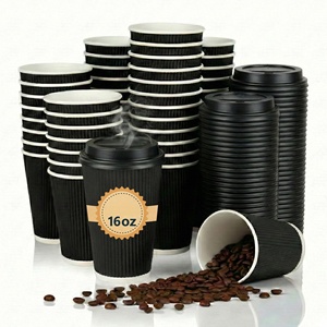 Custom Logo <b>Disposable</b> Paper <b>Cups</b> 8oz-16oz Double Wall for Hot Bubble Tea and Coffee Black Double Wall Coffee <b>Cup</b> with Lid - Product Image 1